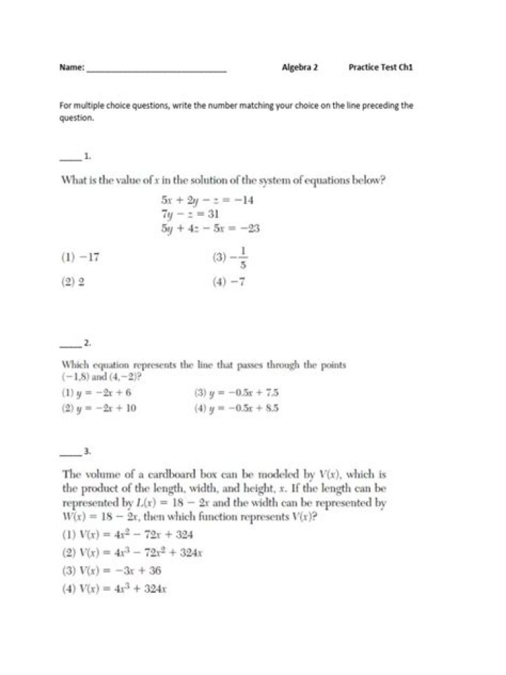 Algebra 2 Chapter 1 Practice Test PDF – Master Key Concepts