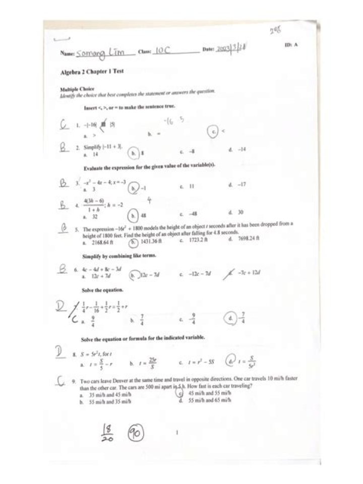 Algebra 2 Chapter 1 Test PDF: Practice & Answers