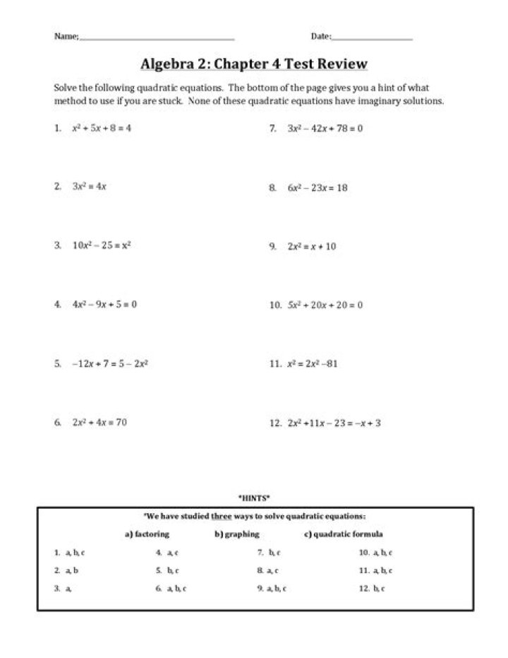 Algebra 2 Chapter Test PDF: Practice & Review