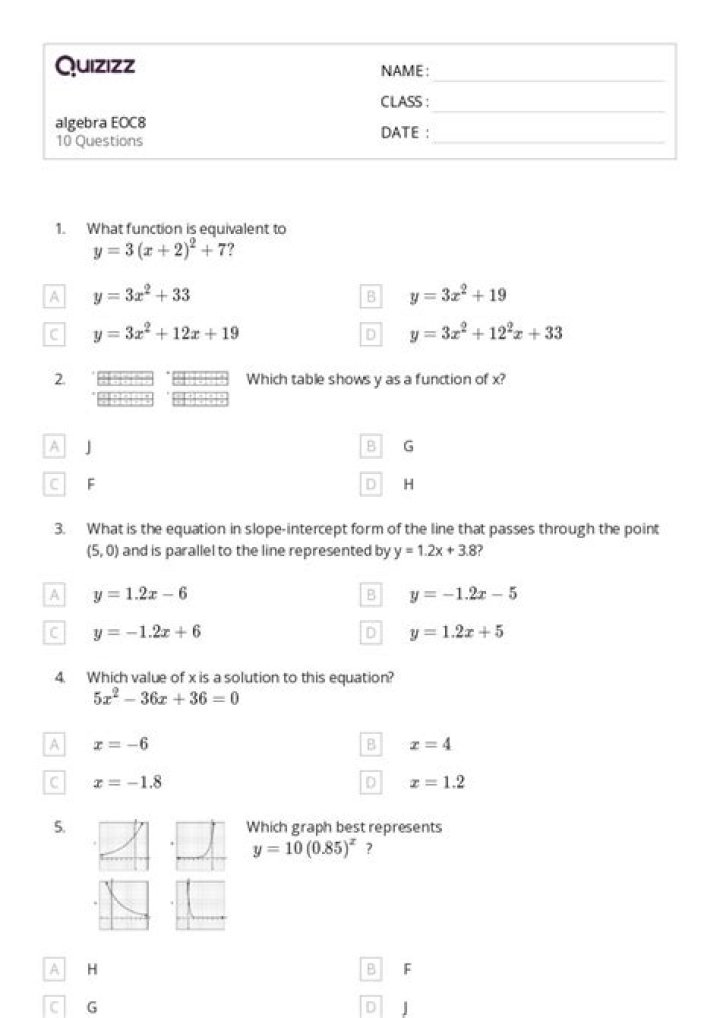 Algebra 2 EOC Test PDF Practice & Prep