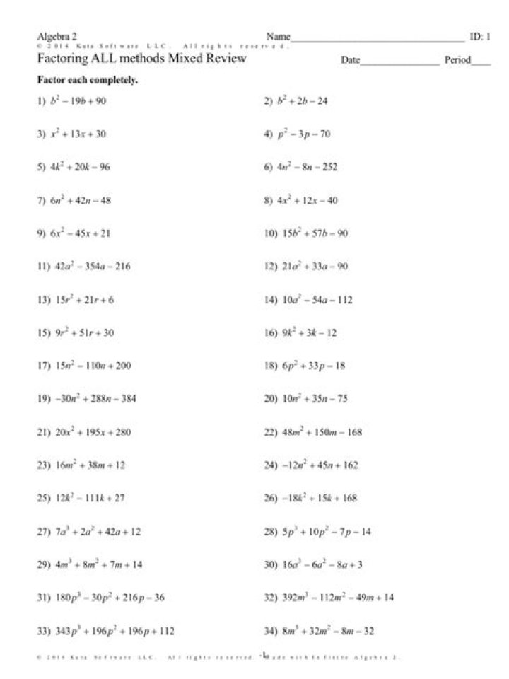 Algebra 2 Factoring Test PDF – Practice & Preparation