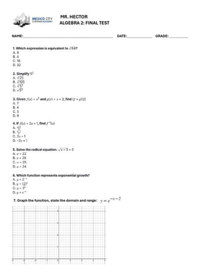 Algebra 2 Final Test PDF: Complete Practice Exam & Answer Key