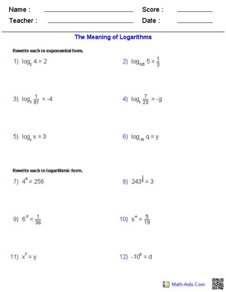 Algebra 2 Logarithms Test PDF: Practice Problems & Solutions