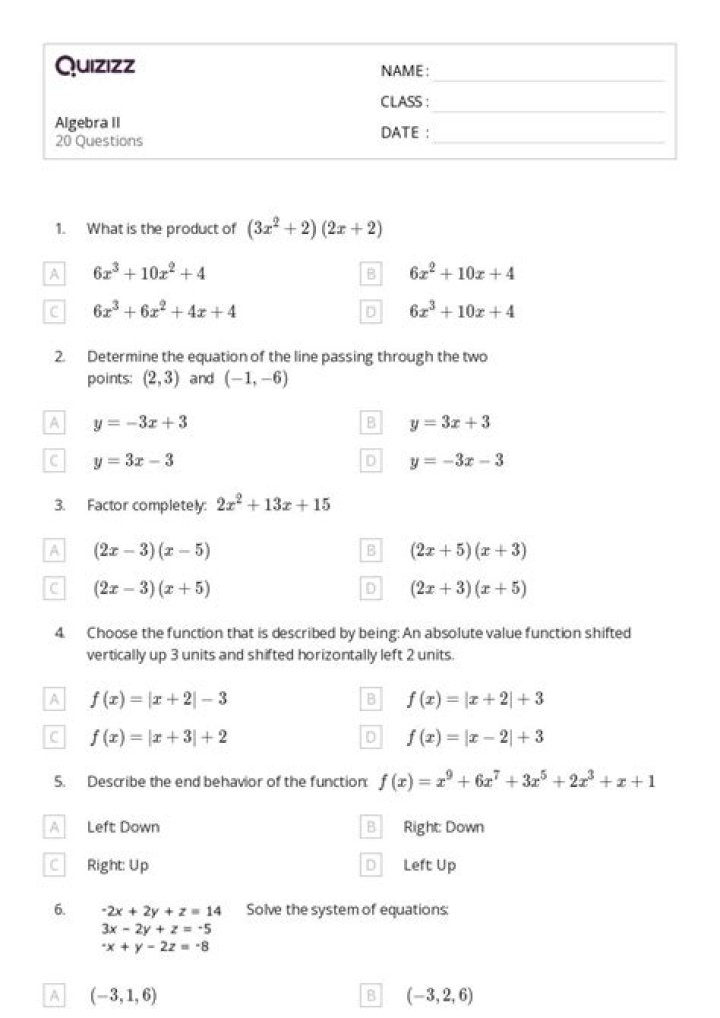 Algebra 2 Matrices Test PDF: Practice & Practice Tests