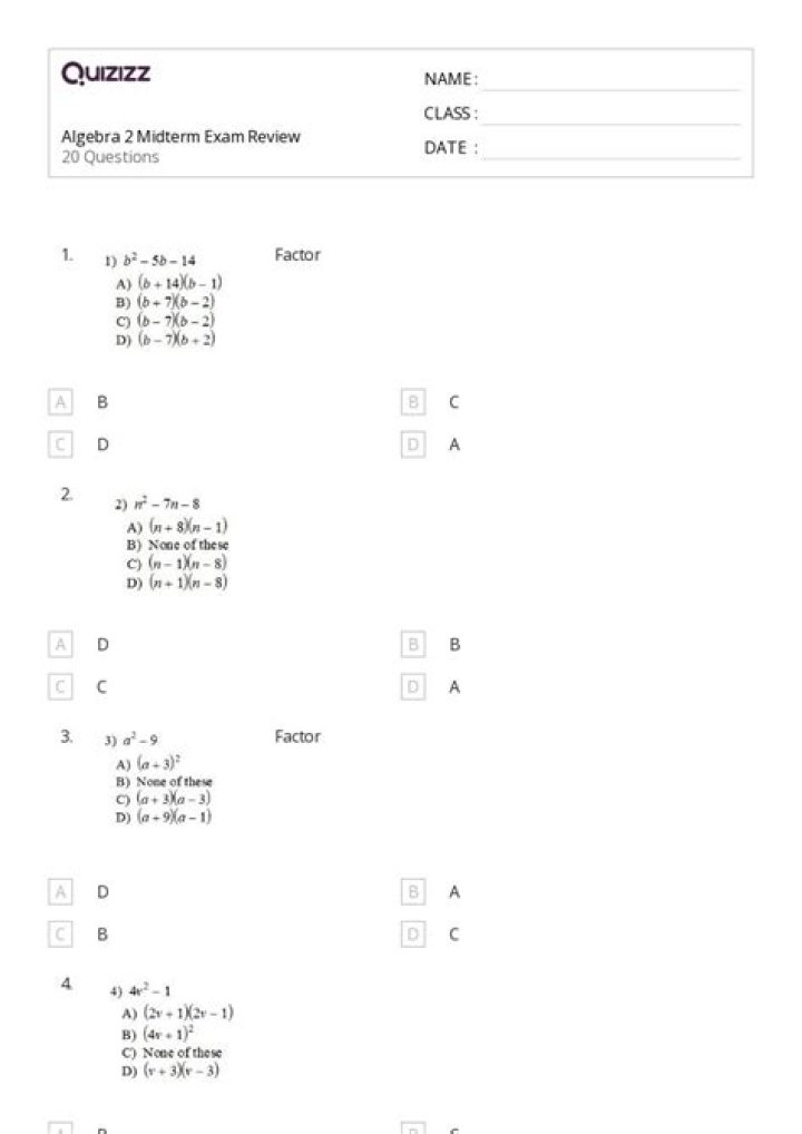 Algebra 2 Midterm Exam PDF with Answers – Download Now