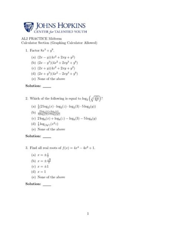 Algebra 2 Midterm Practice Test PDF – Free Download & Review
