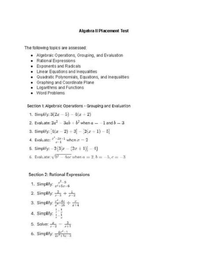 Algebra 2 Placement Test PDF – Practice & Prepare Now