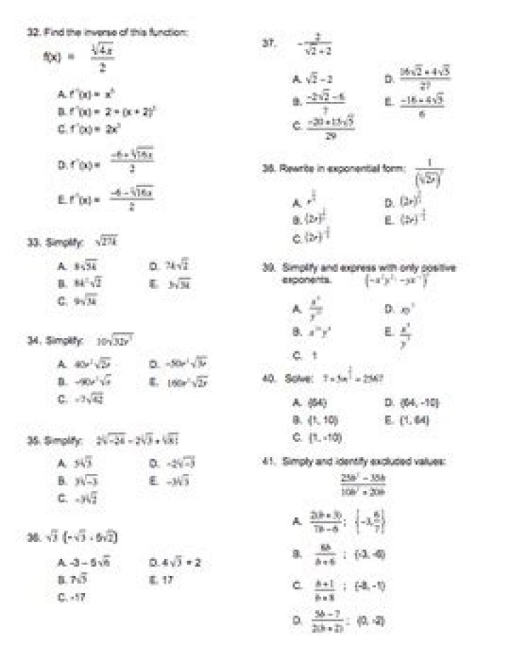 Algebra 2 Pretest with Answers PDF – Practice & Review