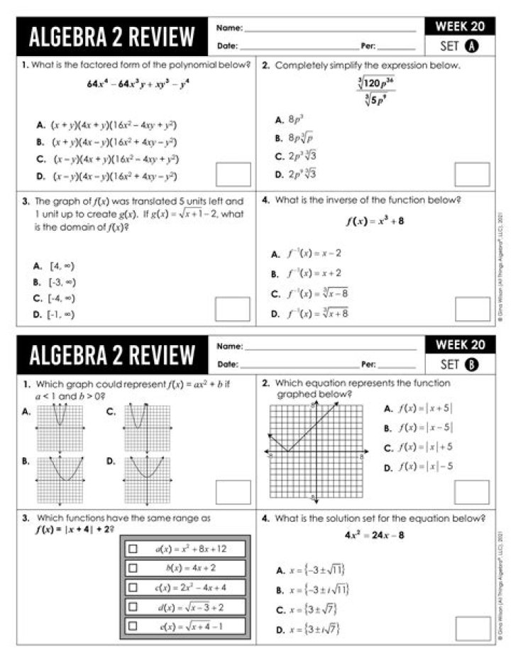 Algebra 2 Review Packet with Answers PDF – Complete Study Guide