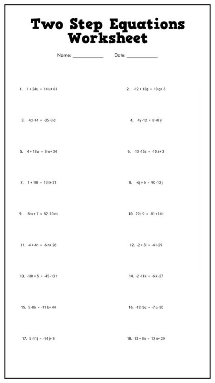 Free Algebra 2 Step Equations Worksheet PDF – Download Now
