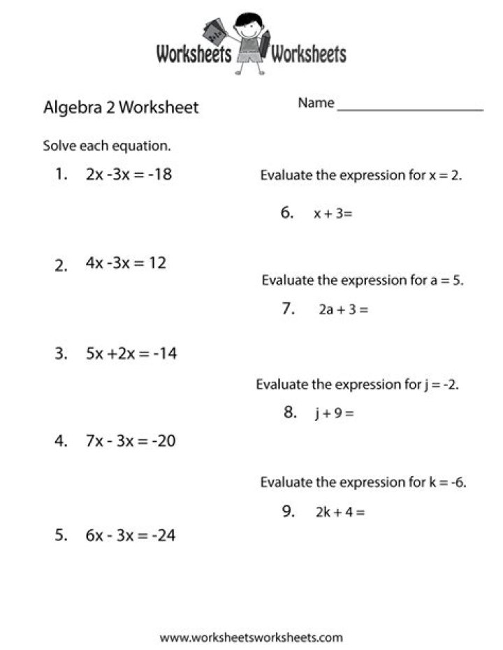 Algebra 2 Worksheets PDF with Answer Key for High School Students