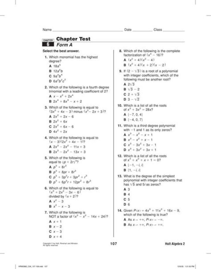 Algebra Chapter 2 Test PDF – Practice & Solve