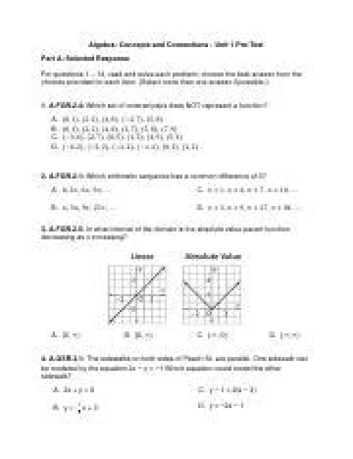 Algebra Concepts and Connections Unit 1 Answer Key PDF