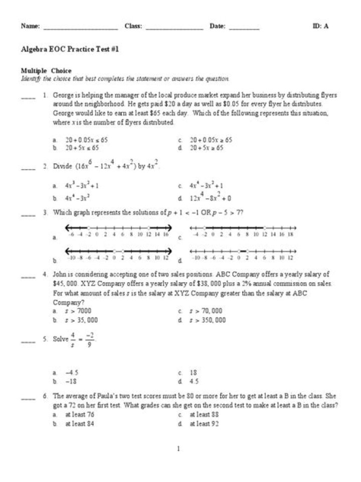 Algebra EOC Practice Test 1 PDF – Free Download & Review