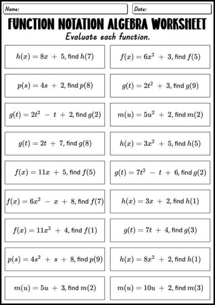 Algebra Functions Worksheet PDF – Practice & Printable Exercises