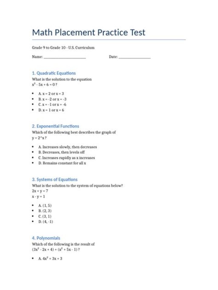 Algebra Placement Test Practice PDF: Master Your Skills Today