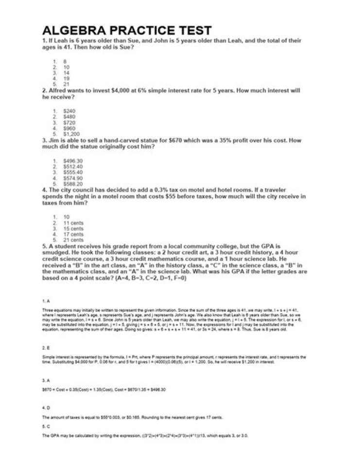 Free Algebra Practice Tests PDF Download – Master Your Skills