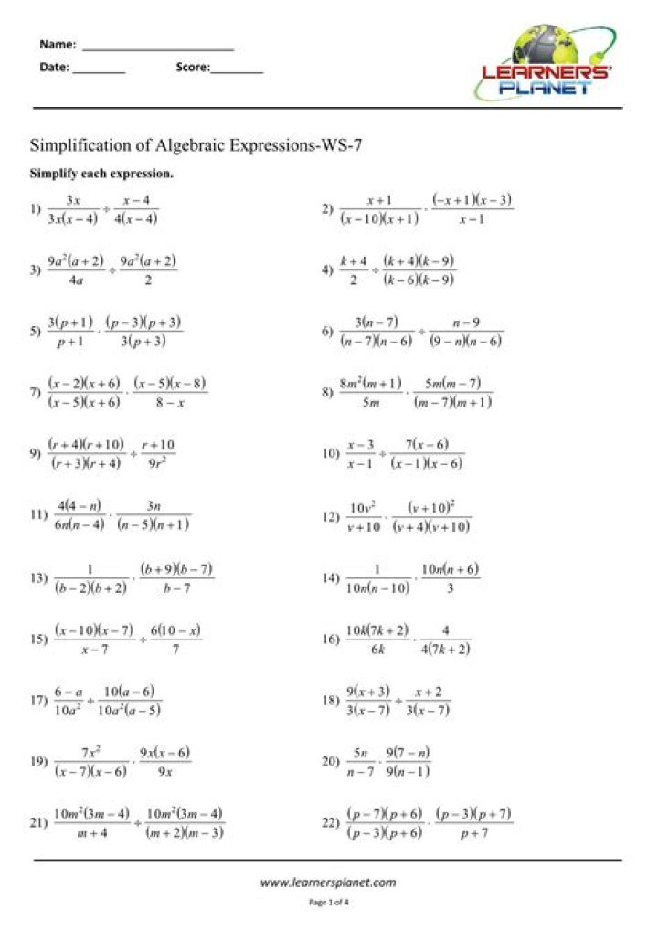 Algebra Simplification Questions PDF – Practice & Solutions
