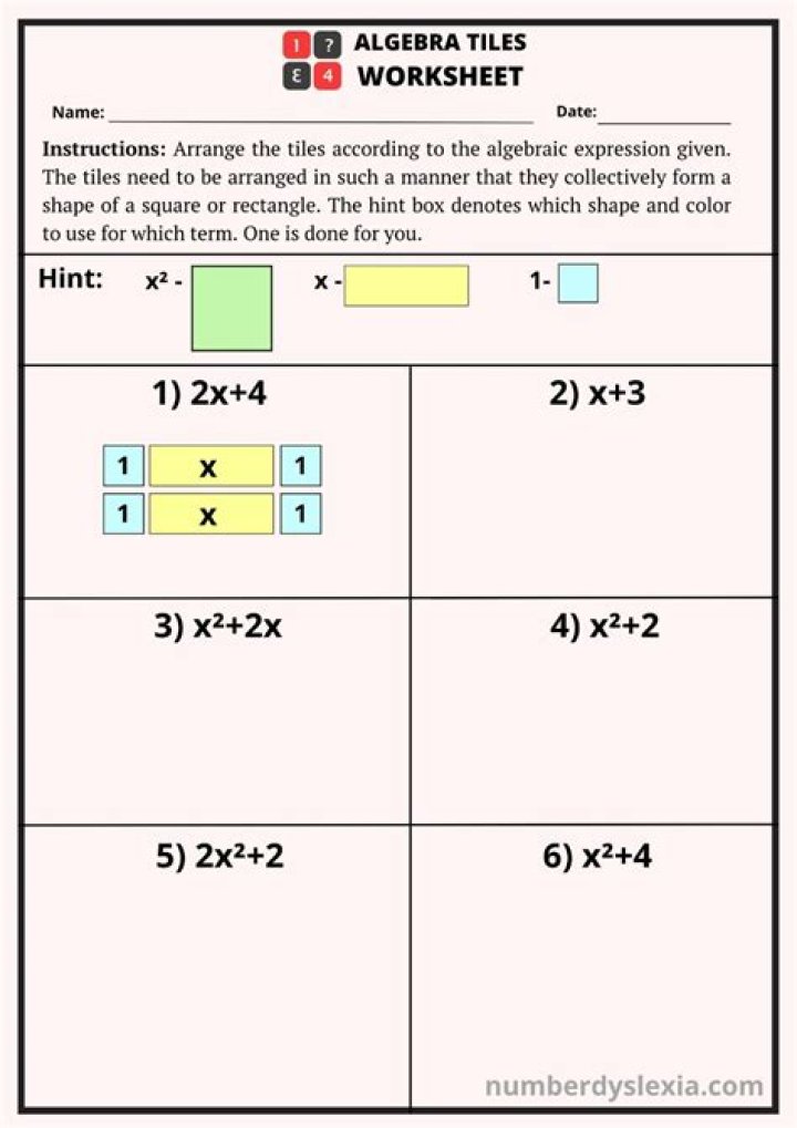Free Algebra Tiles Worksheets PDF – Easy Practice for Beginners