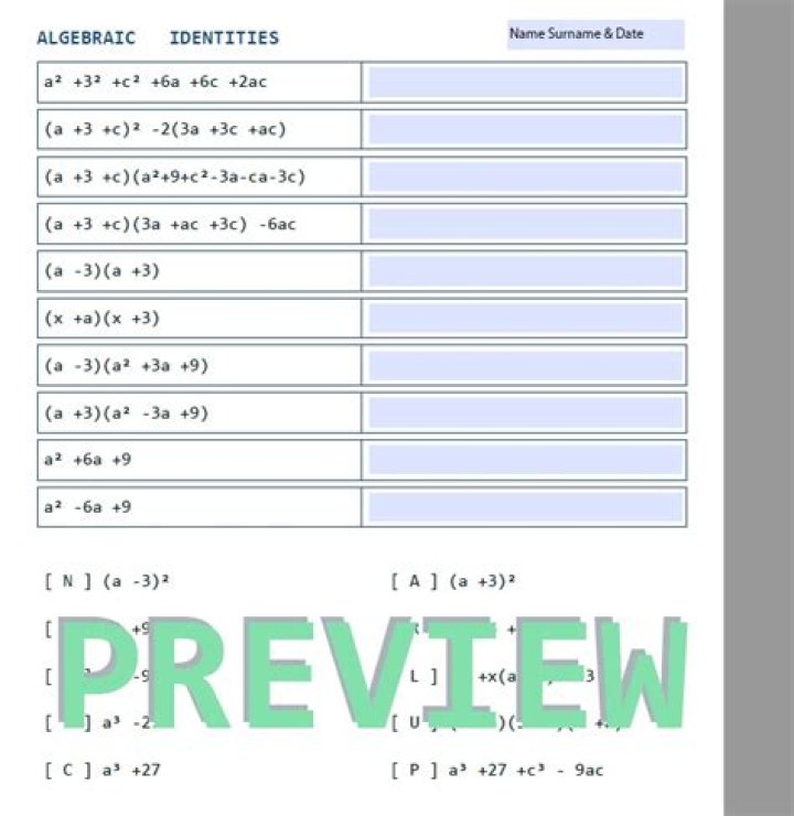 Algebraic Identities Worksheet PDF for Class 9 – Download Now