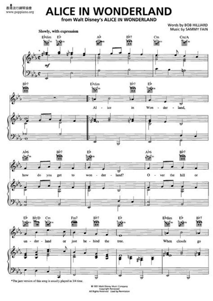 Alice in Wonderland Piano Sheet Music PDF – Play Now