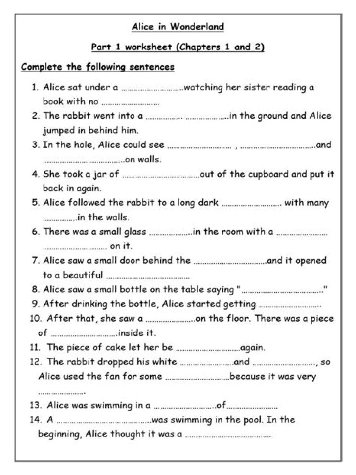Alice in Wonderland Worksheet PDF for Fun Learning Activities