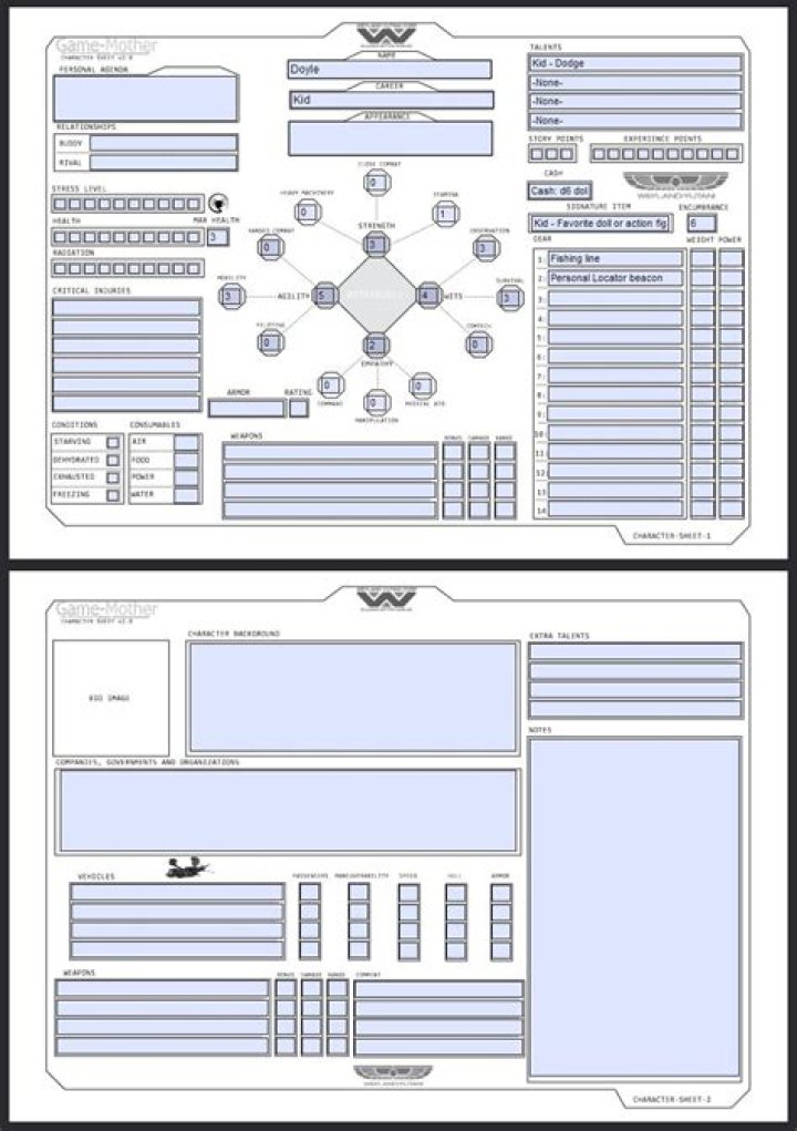 Download Free Alien RPG Character Sheet PDF
