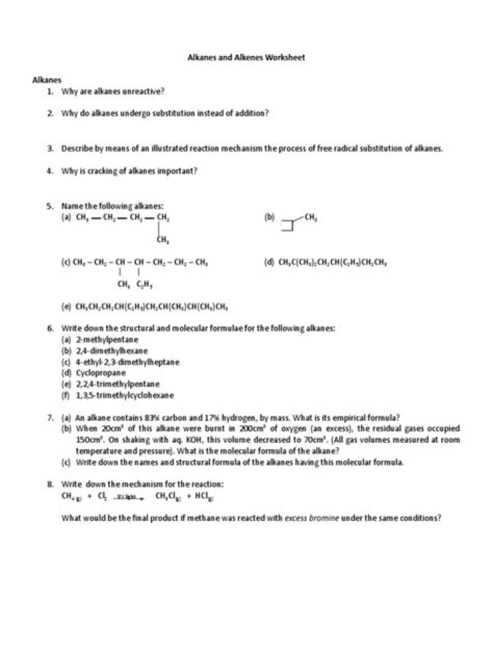 Alkanes and Alkenes Exam Questions PDF – Perfect Study Resource