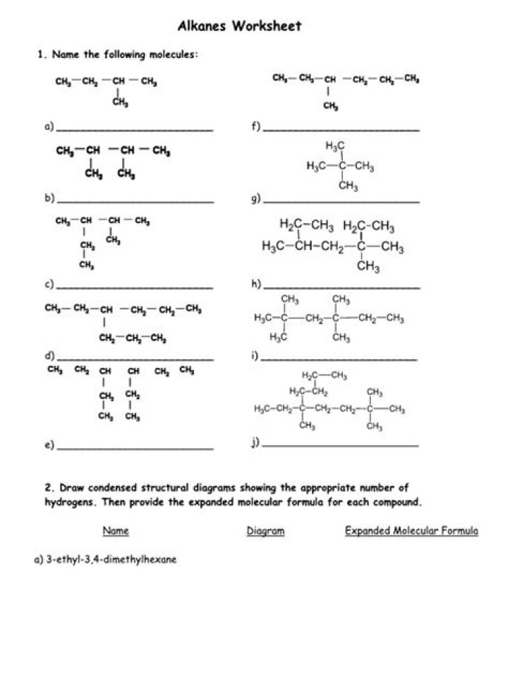 Free Alkanes Worksheet PDF for Easy Chemistry Practice