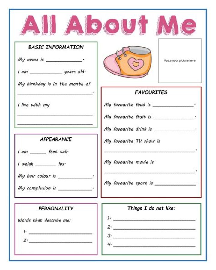 All About Me PDF Worksheet: Personalize Your Self-Introduction
