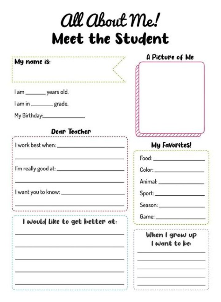 All About Me Student Worksheet PDF – Download Free Printable