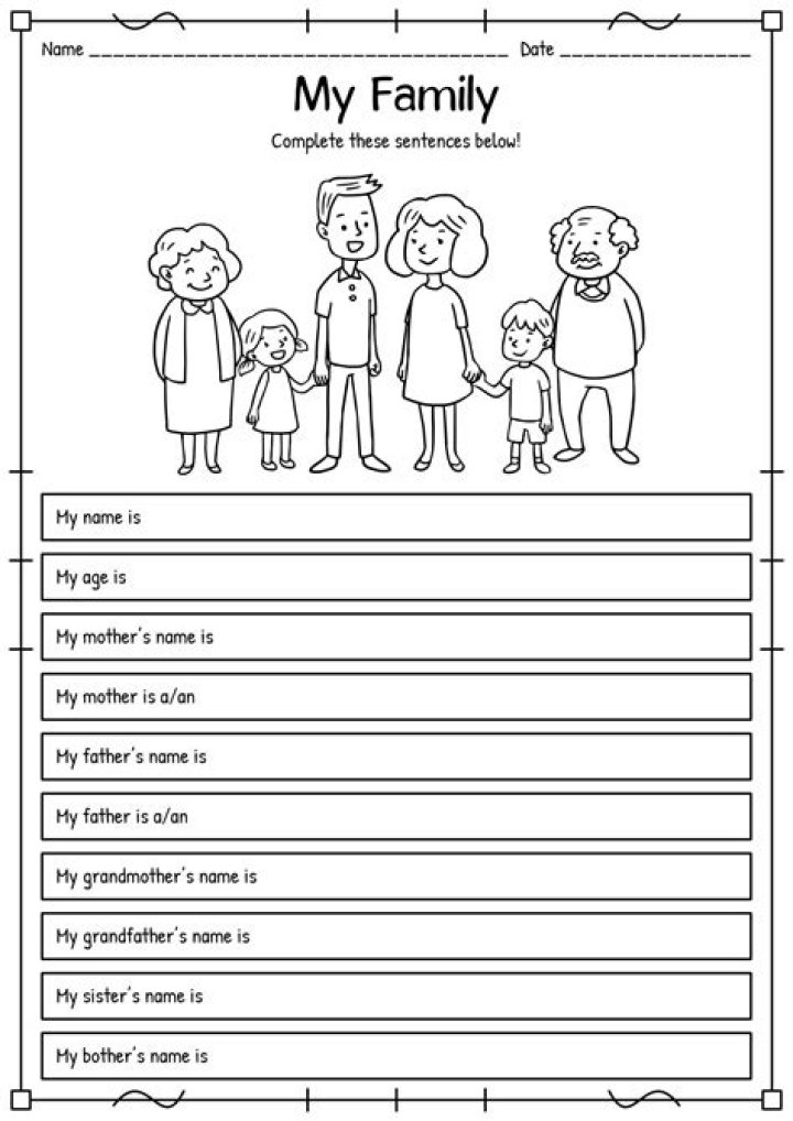 All About My Family Worksheet PDF – Free Printable Family History Activity
