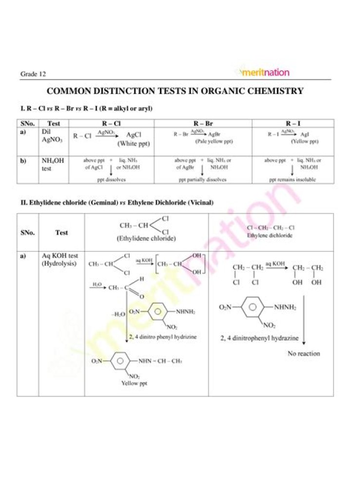 All Distinguishing Tests in Organic Chemistry Class 12 PDF: Master Key Concepts