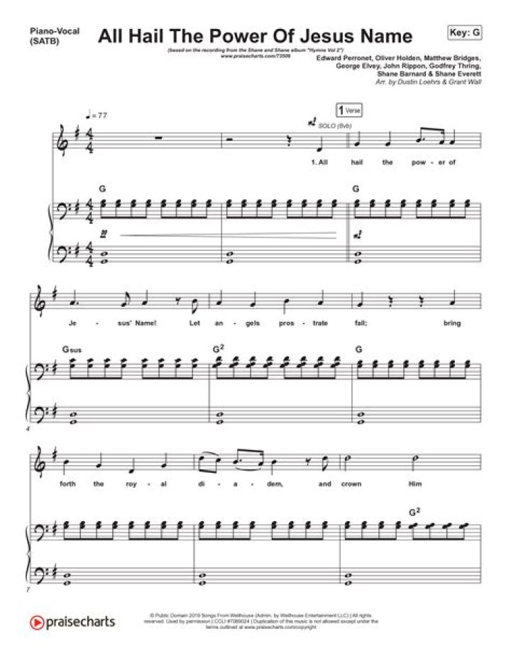 All Hail the Power of Jesus – Name Sheet Music PDF for Free Download