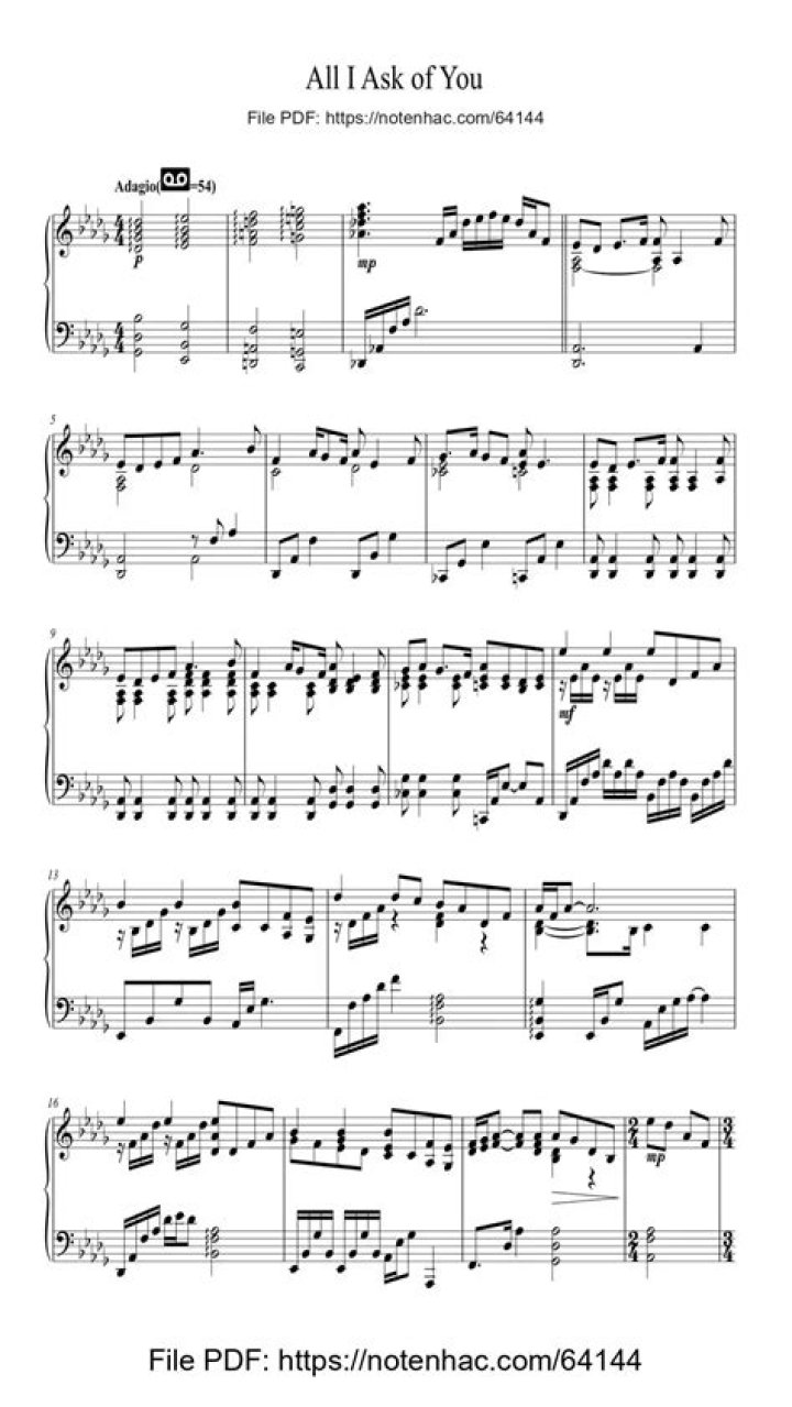 Free Piano Sheet Music: 'All I Ask of You' PDF Download
