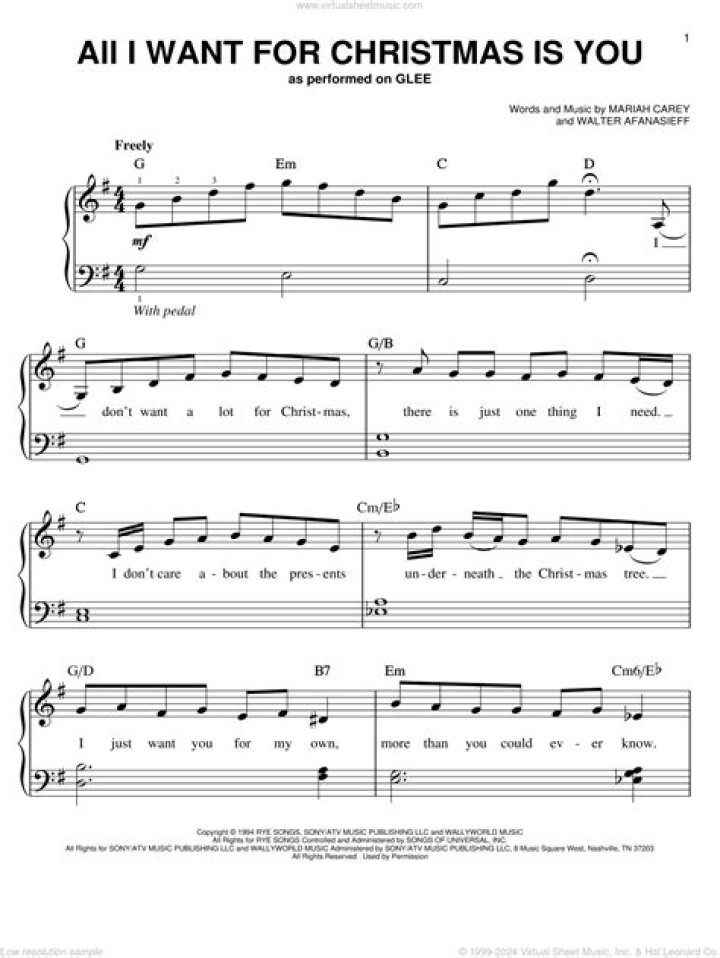Free Christmas Piano Sheet Music PDF – All I Want for Christmas