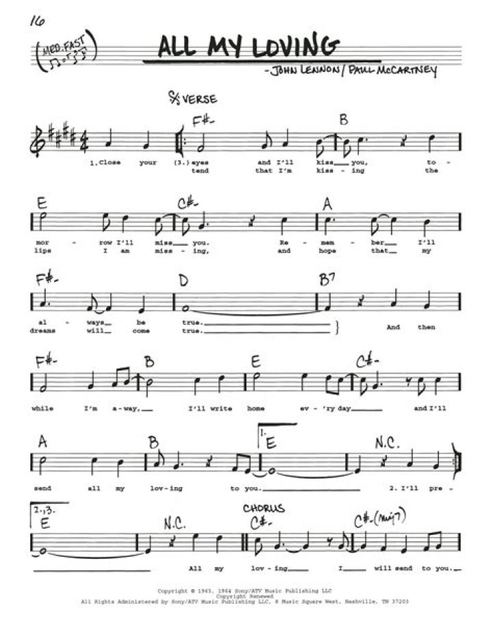 All My Loving Piano Sheet Music PDF – Downloadable Sheet Music