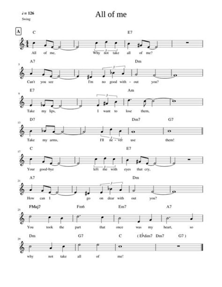 All of Me Jazz Lead Sheet PDF – Full Musical Score & Lyrics