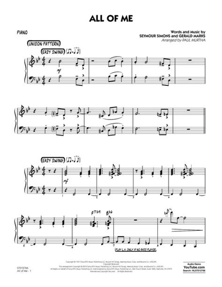 All of Me Jazz Piano Sheet Music PDF Download – Playful Classic Tunes