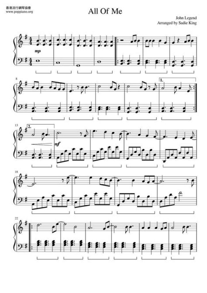 All of Me John Legend Piano Sheet Music PDF – Download Now