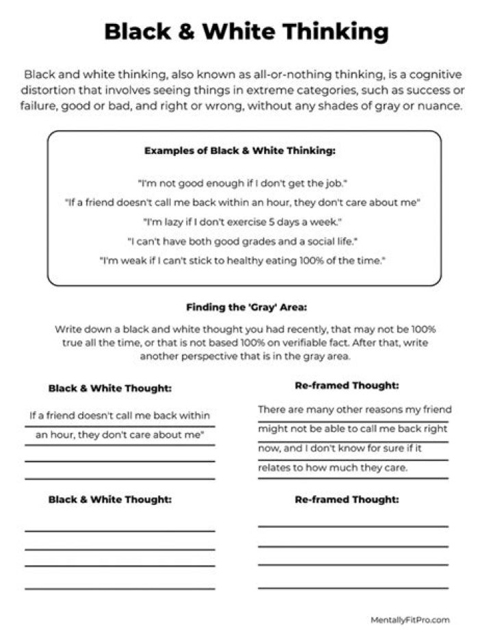 All-or-Nothing Thinking Worksheet PDF: Break Free from Black-and-White Thinking