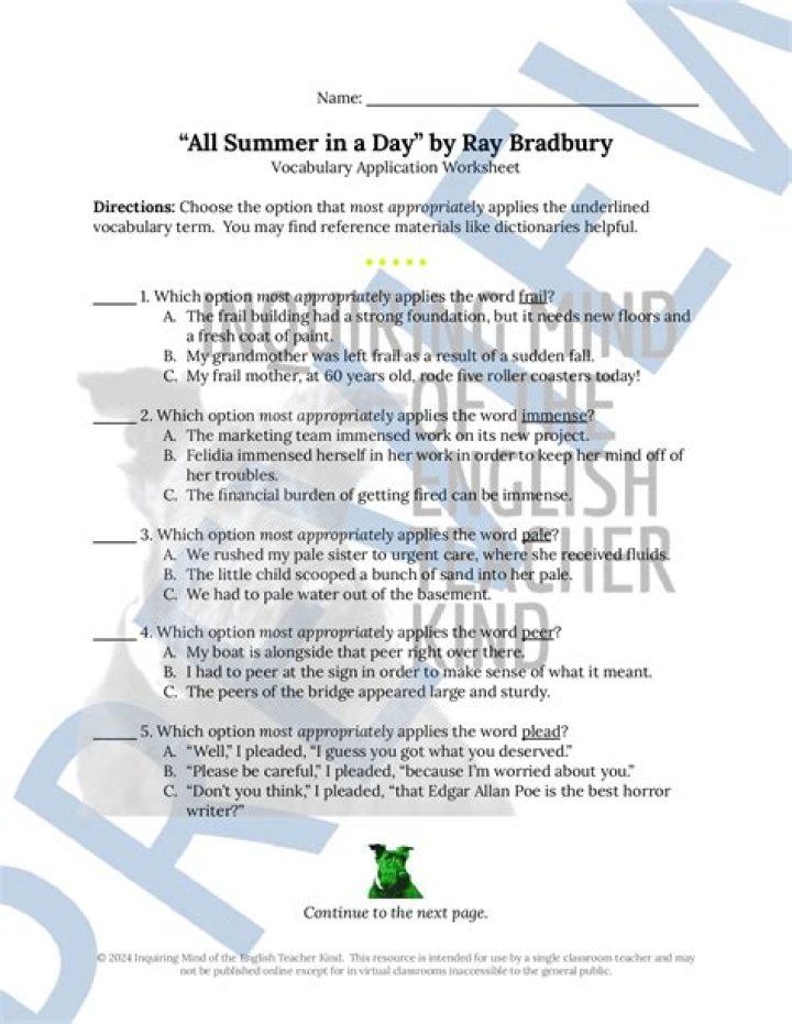 All Summer in a Day Answers PDF: Full Study Guide & Answers