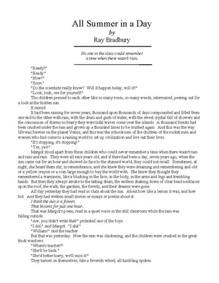 All Summer in a Day PDF with Questions: Full Study Guide