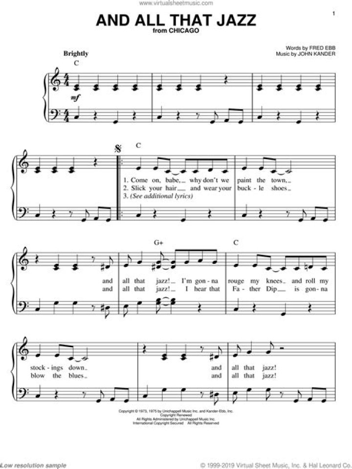 All That Jazz Piano Sheet Music PDF – Instant Download