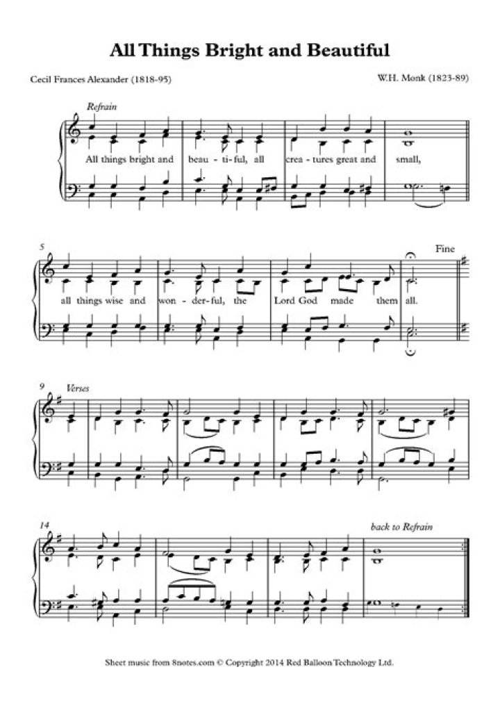 All Things Bright and Beautiful Sheet Music PDF for Easy Singing