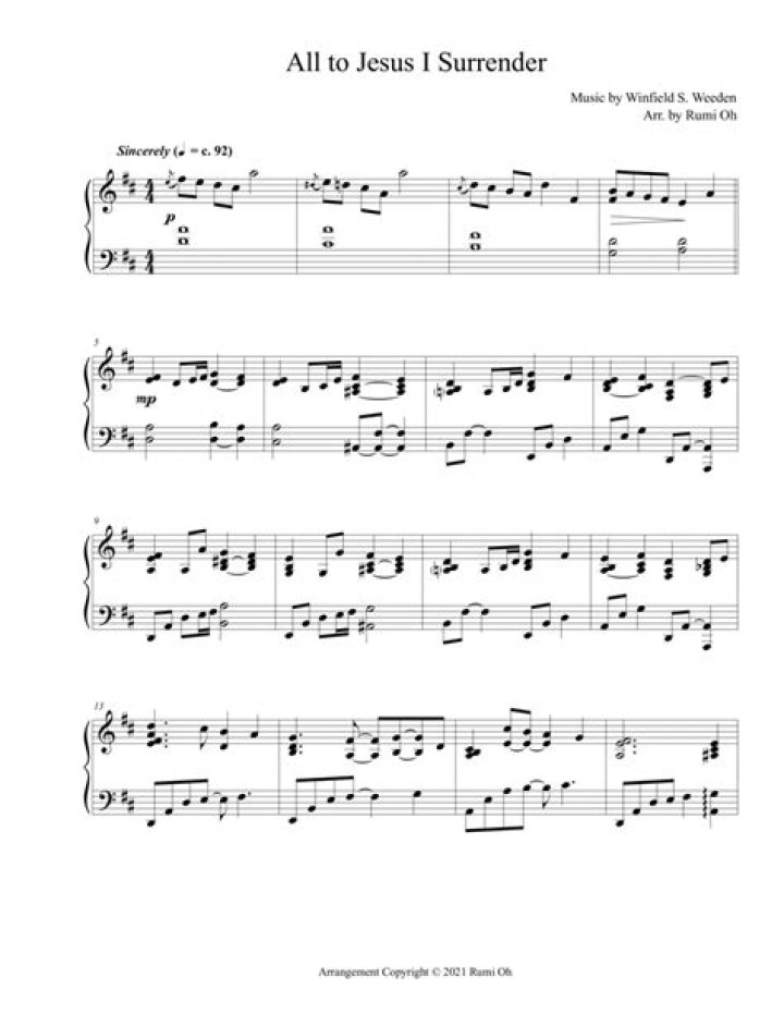 All to Jesus I Surrender Piano Sheet Music PDF – Free Download
