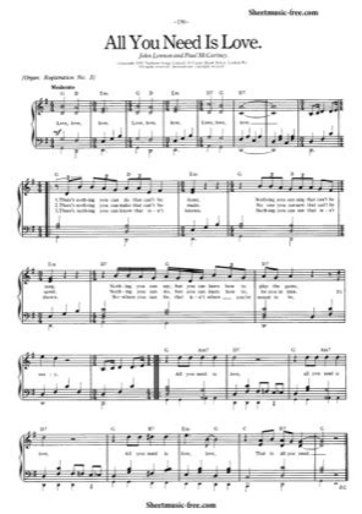 All You Need Is Love Piano Sheet Music PDF – Free Download