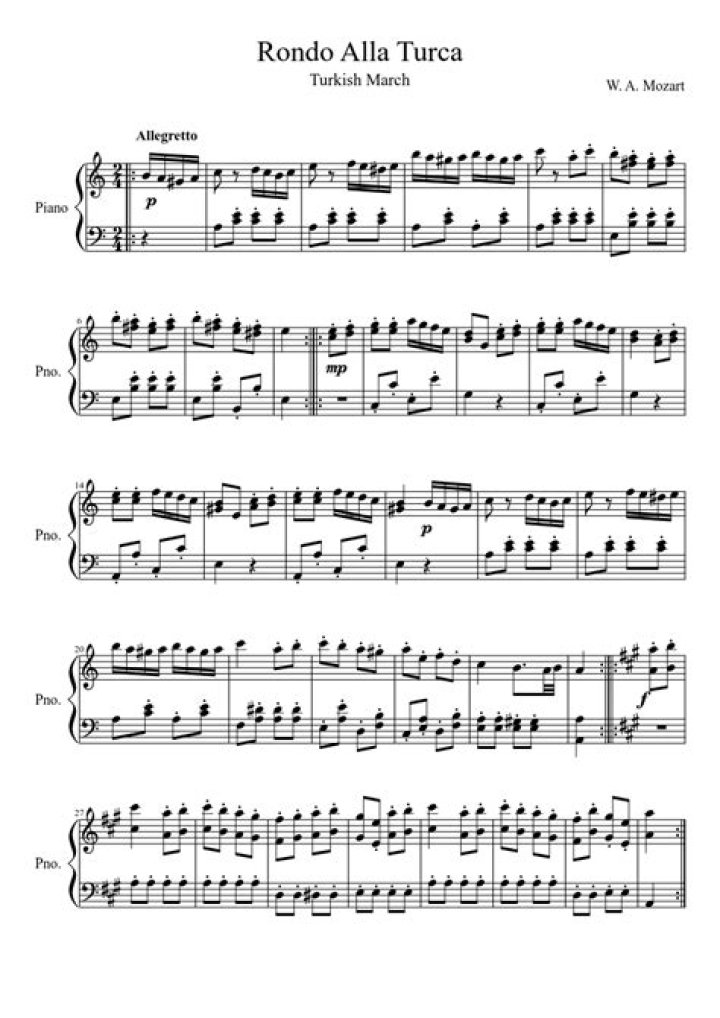 Alla Turca Piano Sheet Music PDF – Download Free Downloadable Version