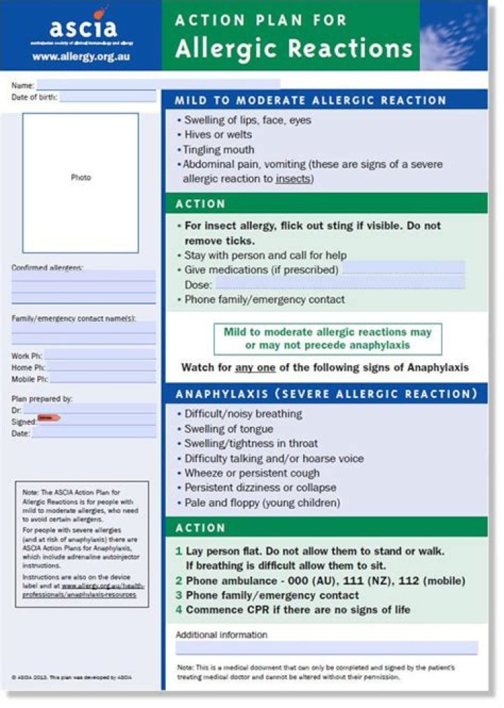 Allergic Action Plan PDF: Quick Response Guide for Allergies