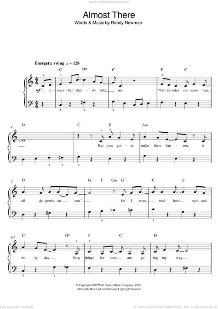 Almost There Princess and the Frog Piano Sheet Music PDF Download